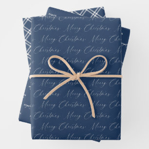 Festive Modern Blue and Beige Christmas Wrapping Paper Sheet