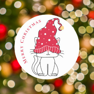 Festive Modern Christmas Cat Merry Christmas Classic Round Sticker