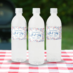 Festive Modern Fireworks Custom 4th of July Party Water Bottle Label