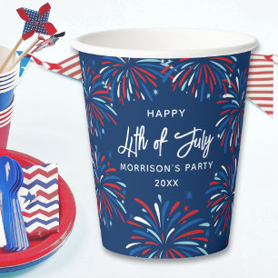 Festive Modern Fireworks, Custom Text 4th of July Paper Cups