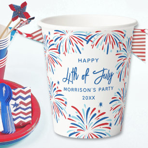 Festive Modern Fireworks, Custom Text 4th of July Paper Cups