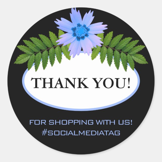 Festive Modern Floral Flower Decor Blue Black Classic Round Sticker (Front)