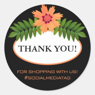 Festive Modern Floral Flower Decor Peach Black Classic Round Sticker