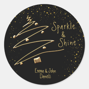 Festive, Modern, Gold and Black, Classic Round Sticker