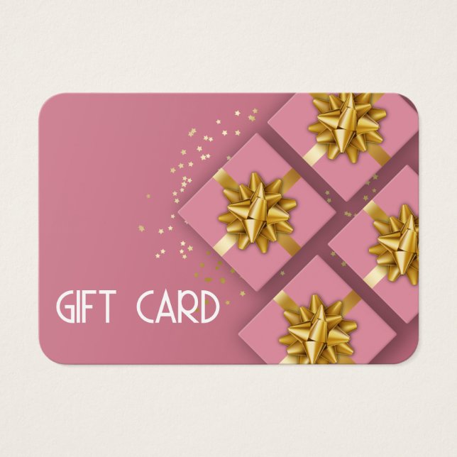 Festive Modern Gold Bow Pink Gift Box Gift Card (Front)