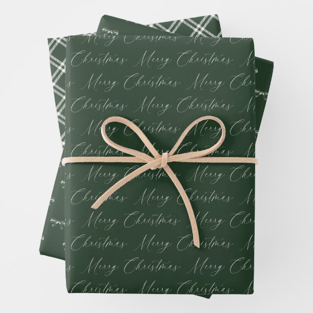 Festive Modern Green and Beige Christmas Wrapping Paper Sheet (In situ)