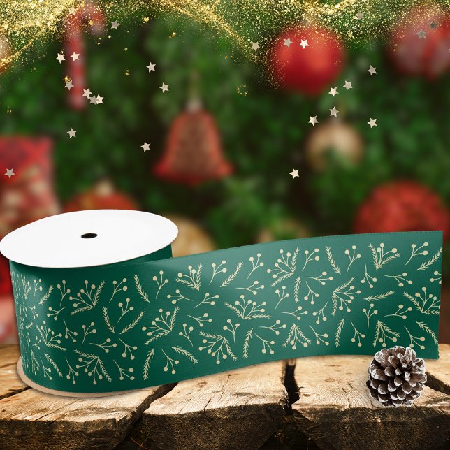 Festive Modern Green Christmas Wide Satin Ribbon (Creator Uploaded)