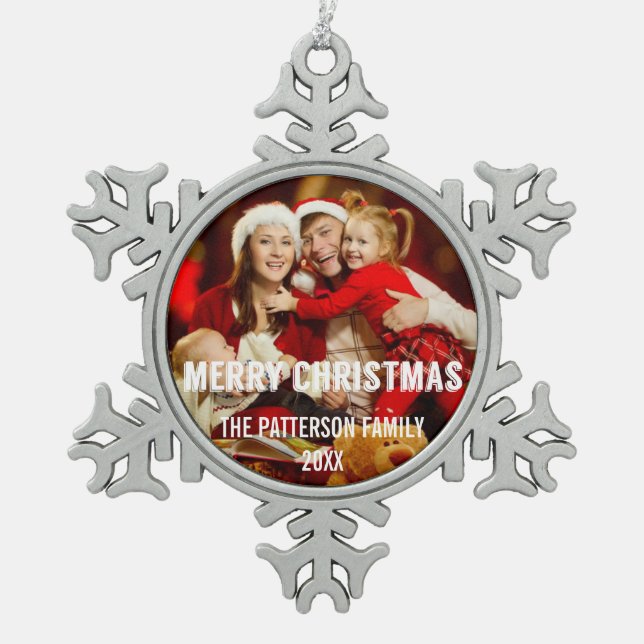 Festive Modern Merry Christmas Photo Ornament (Front)