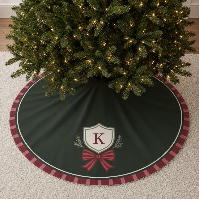 Festive Modern Monogram Crest Christmas Tree Skirt (Creator Uploaded)