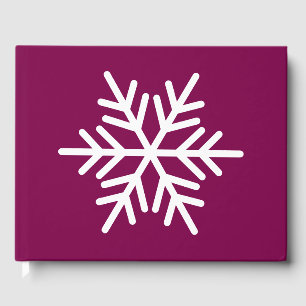 Festive Modern Nordic Snowflake On Burgundy Red Guest Book