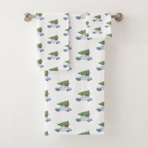 Festive Modern Police Officer Christmas Tree Car Bath Towel Set