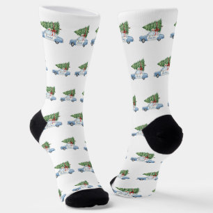 Festive Modern Police Officer Christmas Tree Car Socks