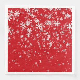 Festive Modern Red Christmas Snowflakes Pattern Napkin