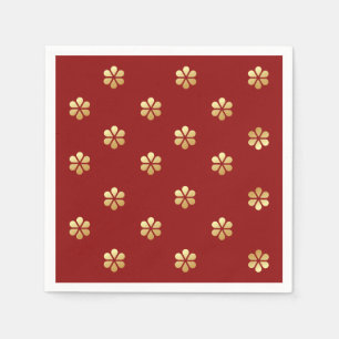 Festive Modern Red & Gold Daisy Christmas  Napkin