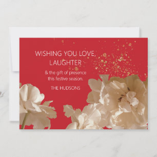 Festive Modern Red & Gold Dust Floral Christmas Holiday Card