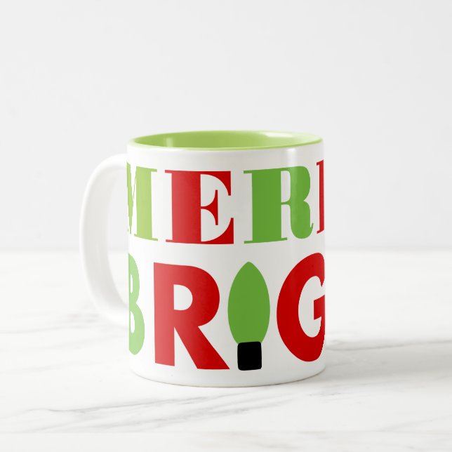 Festive Modern Red Green Merry & Bright  Two-Tone Coffee Mug (Front Left)