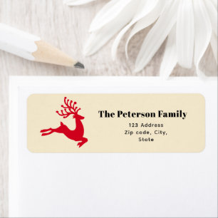 Festive Modern Red Reindeer Jumping on Cream