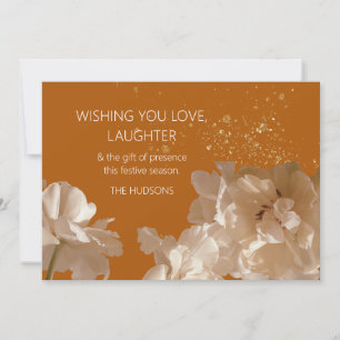 Festive Modern   Rust & Gold Dust Floral Christmas Holiday Card
