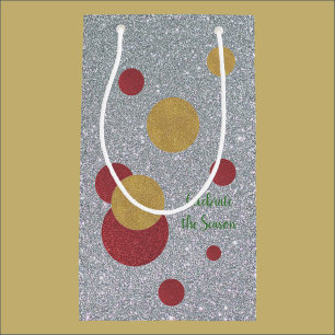 Festive Modern Silver Gold and Red Holiday Small Gift Bag