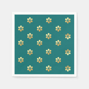Festive Modern Teal & Gold Daisy Christmas Napkin