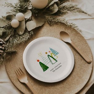 Festive Modern Watercolor Christmas Trees Holiday Paper Plate