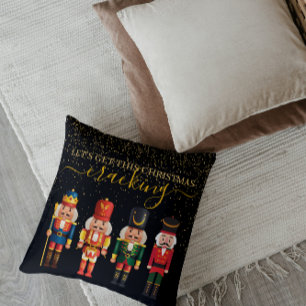 Festive Modern Xmas Black Cute Nutcracker Cushion