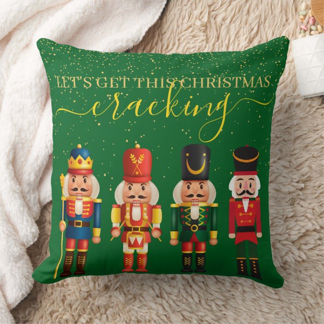 Festive Modern Xmas Green Cute Nutcracker Cushion (Blanket)
