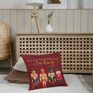 Festive Modern Xmas Red Cute Nutcracker Cushion