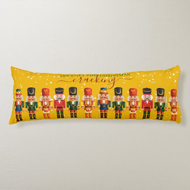 Festive Modern Xmas Yellow Cute Nutcracker Body Cushion (Front)