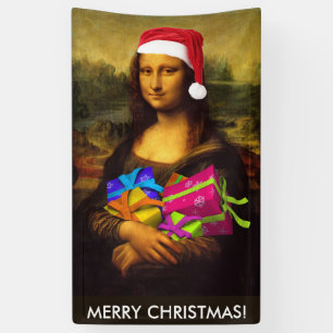 Festive Mona Lisa Santa Claus Banner