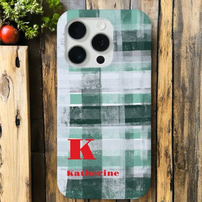 Festive monogram plaid tartan green white red  Case-Mate iPhone case (Creator Uploaded)