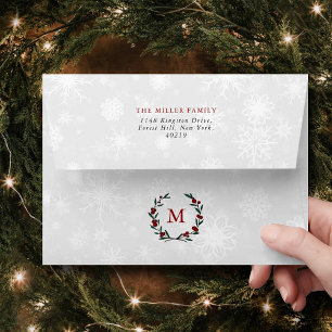 Festive Monogram Wreath Christmas Holiday Envelope