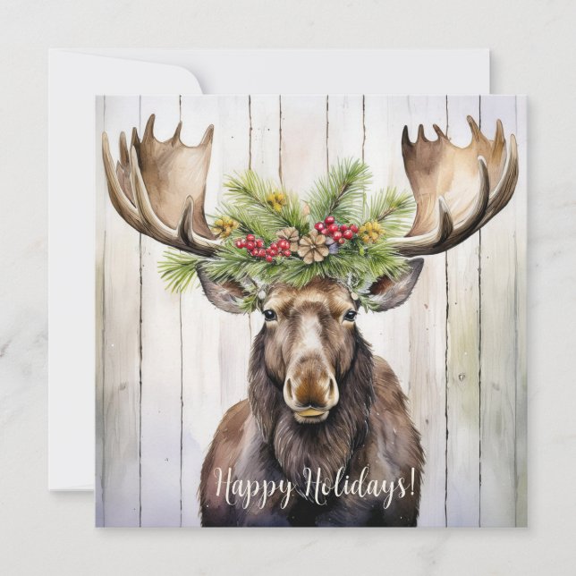 Festive Moose Christmas Holiday Card (Front)