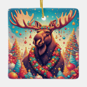 Festive Moose Decorated With Christmas Ornaments
