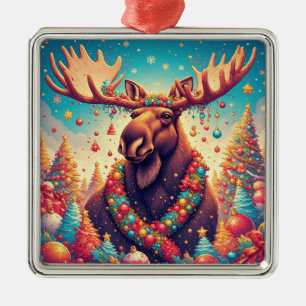 Festive Moose Decorated With Christmas Ornaments