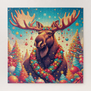 Festive Moose Decorated With Christmas Ornaments Jigsaw Puzzle