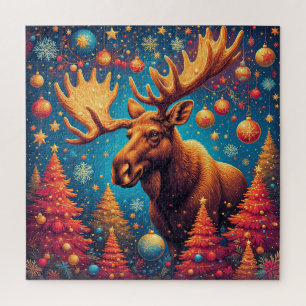 Festive Moose Decorated With Christmas Ornaments Jigsaw Puzzle