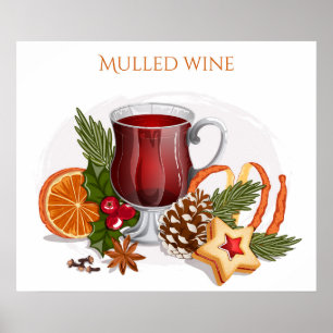 Festive Mulled Wine with Ingredients Illustration  Poster