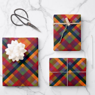Festive Multicolor Retro Plaid Birthday Christmas Wrapping Paper Sheet