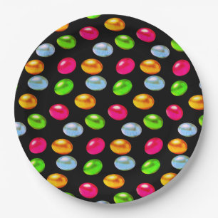 Festive Multicolored Easter Eggs on Black Paper Plate
