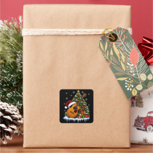 Festive Music Guitar Merry Christmas Tree Square Sticker