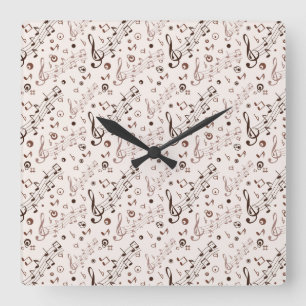 Festive Musical Notes, Bars, & Symbols Square Wall Clock