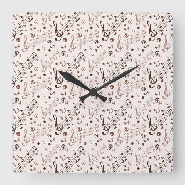 Festive Musical Notes, Bars, & Symbols Square Wall Clock (Front)