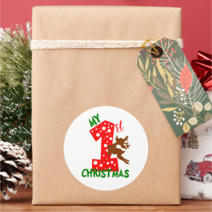 Festive My First Christmas baby Classic Round Sticker
