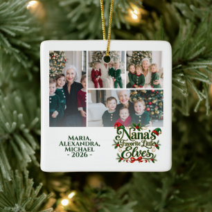 Festive Nana’s Favourite Little Elves Photo Ceramic Ornament