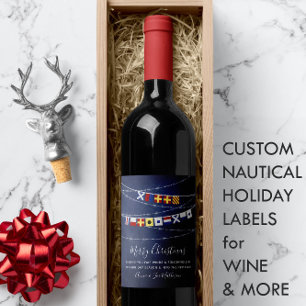 🎅⚓Festive Nautical Flag Merry Christmas  Wine Label