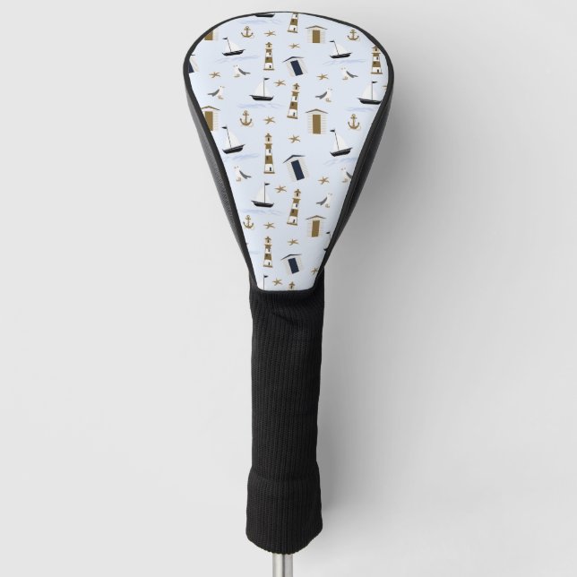Festive Nautical Print Golf Head Cover (Front)