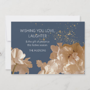 Festive Navy Blue & Gold Dust Floral Christmas Holiday Card