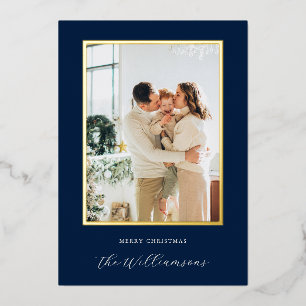 Festive Navy Blue Script Name Christmas Photo
