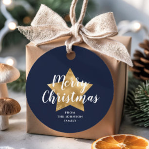 Festive Navy Blue Star Merry Christmas Favour Tags